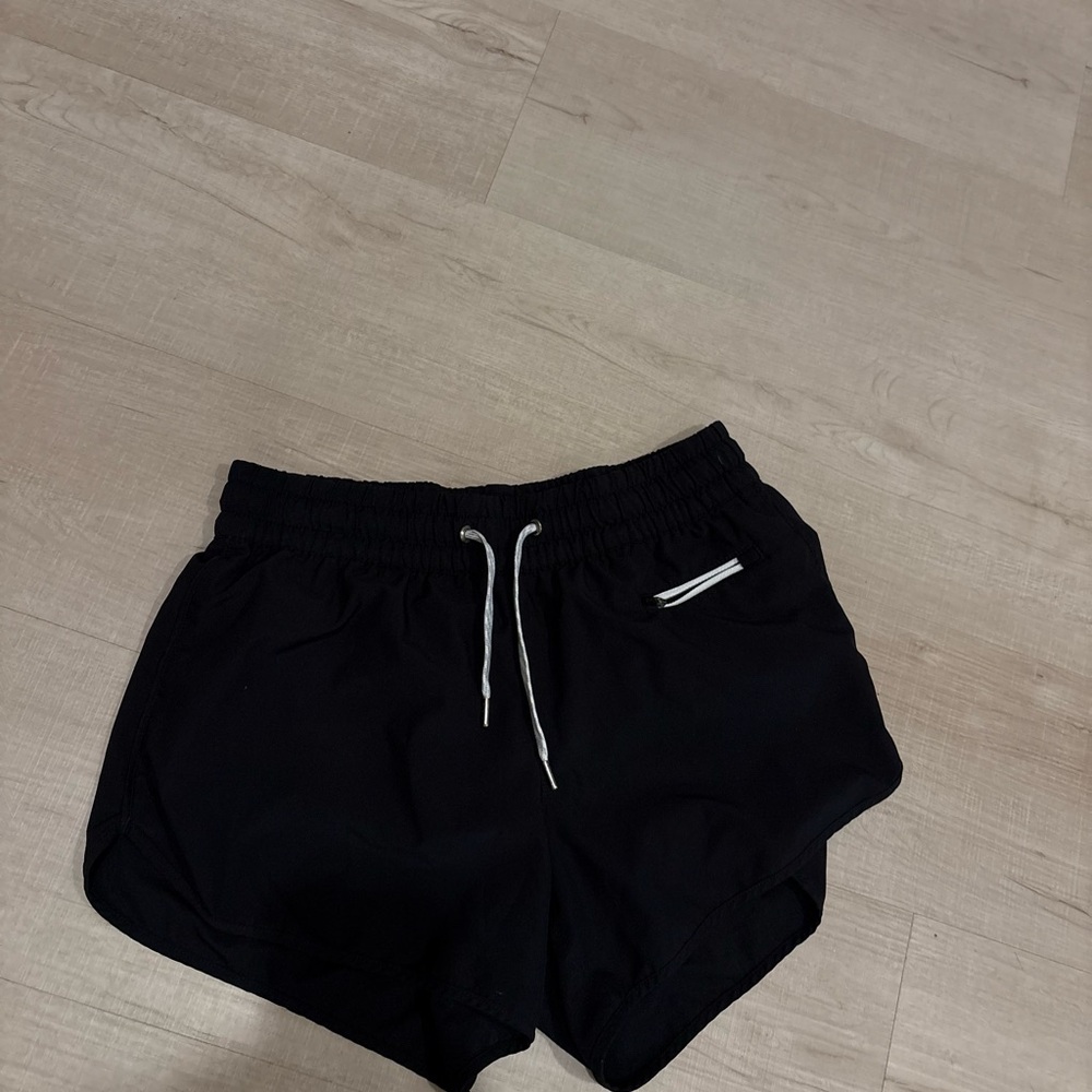 Vuori Black Women's Athletic Shorts with White Drawstring